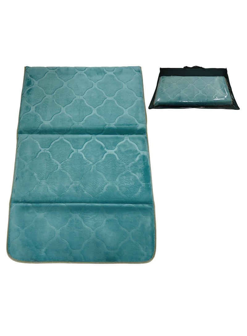 Yuwell Foldable Prayer Mat with Back Support & Carrying Bag, 2-in-1 Prayer Rug Sajadah, Anti-Slip Islamic Salah Mat Soft Velvet Mat 110×65CM for Men & Women, Portable Ramadan & Eid Gift Marine Blue - Image 1